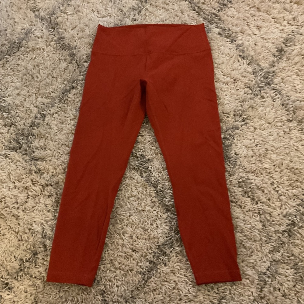 Lululemon Wunder Under High Rise Crop Leggings Red Terracotta Yoga Pants Size 14